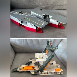 Micro Machines Military Lot- Double Takes Base Playset And Two Aircraft Carriers